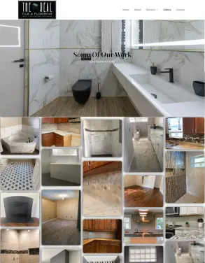 Project gallery of The Real Tile & Flooring showcasing a variety of completed tiling projects, including bathrooms, kitchens, and custom tile installations.