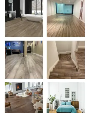 Project gallery of Cavalieri Flooring showcasing various flooring installations in different settings, including living rooms, staircases, and commercial spaces