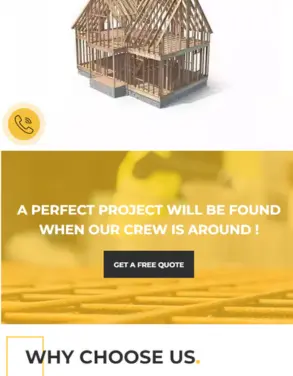 Promotional section of Lusotec Construction Company website encouraging visitors to get a free quote, featuring an image of a house under construction and reasons to choose their services.